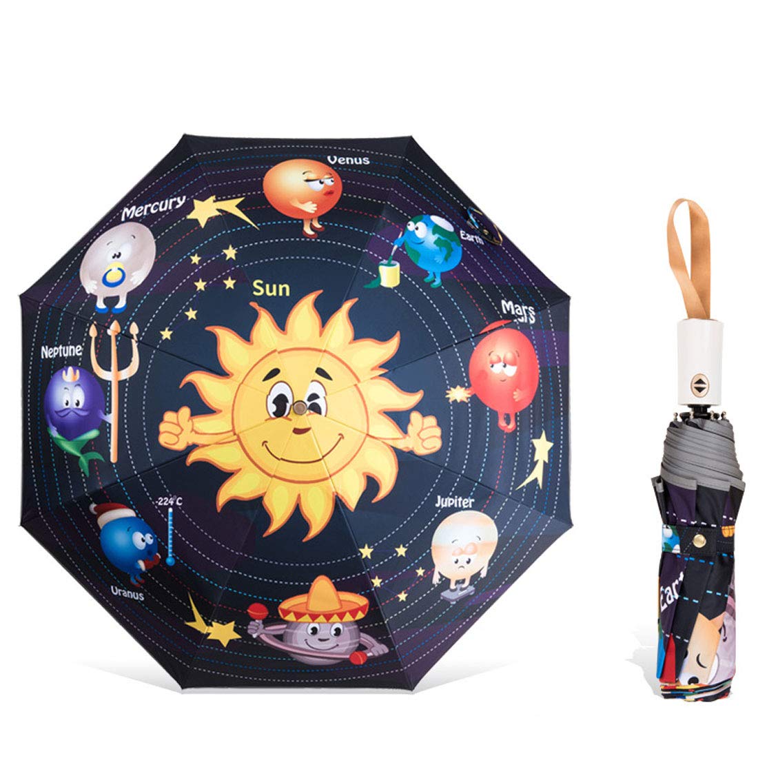 Levoberg Regenschirm Kinder Automatik, Taschenschirm Kinder Automatik mit reflektierender Streifen Wasserabweisende und Stabil 8-Rippe für Mädchen und Jungen