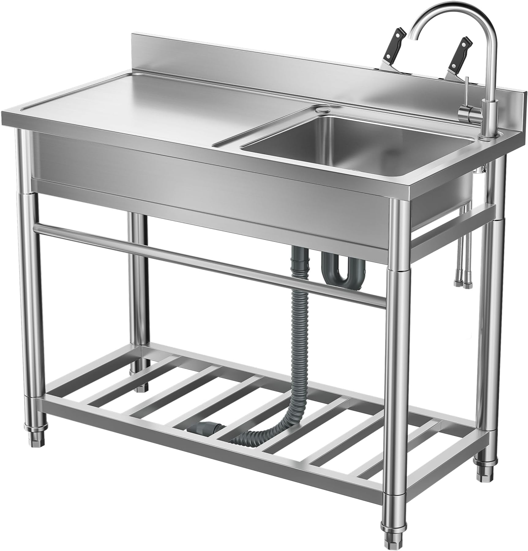 CcacHe Free Standing Kitchen Stainless Steel Utility Sink Set with