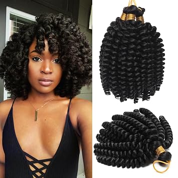 S-noilite Jumpy Wand Curly Short Crochet Jamaican Bounce Hair 6 Inch Braids Twist Hair Jamaican Bounce Short Curly Crochet Braids Hair Extension Synthetic For Black Women 6"curly,natural black