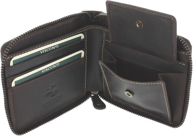 Visconti Hunter Leather Wallet For Men – Brown Oiled Leather Bi-Fold With Zip-Around, Gift Packaging - View #3