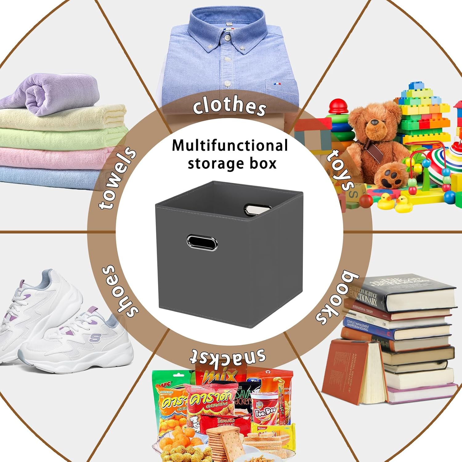 STOREONE Fabric Storage Bins Cubes Baskets Containers-(11X11X11) with Dual Handles for Shelf Closet, Nursery Home ， Bedroom Organizers, Foldable Set of 1 (grey) image 3