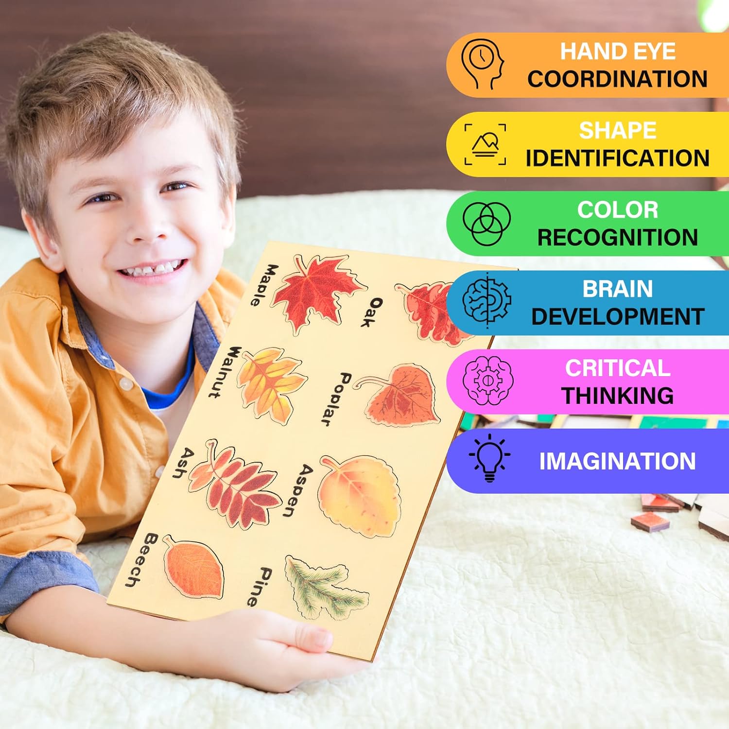 Kathfly 2 Pieces Leaf Wooden Jigsaw Puzzles Leaf Puzzle Montessori Gift Early Educational Learning for Birthday Gift Early Education Materials(Cute)