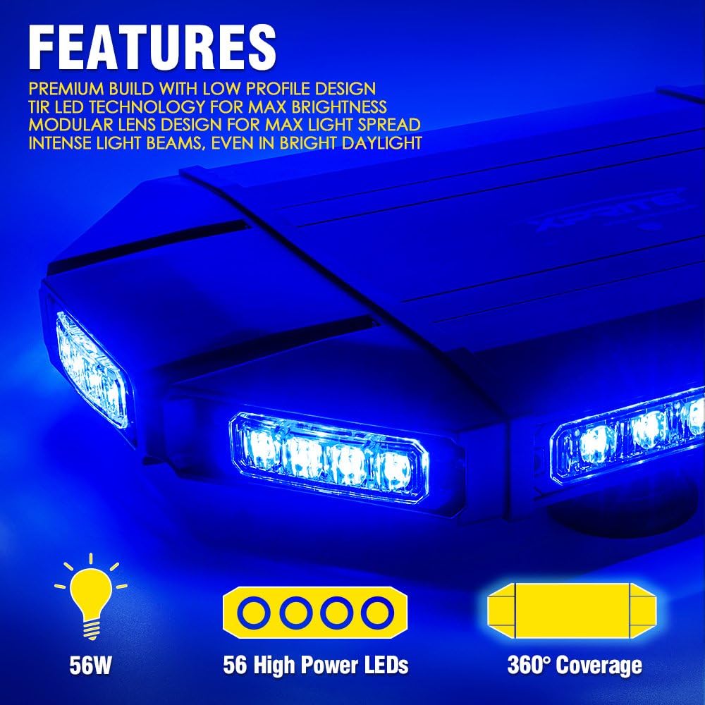 Amazon Com Xprite 27 Blue Led Emergency Rooftop Strobe Light Bar Black Hawk Safety Warning Beacon Police Flashing Lights For Trucks Volunteer Firefighter Traffic Vehicles Automotive