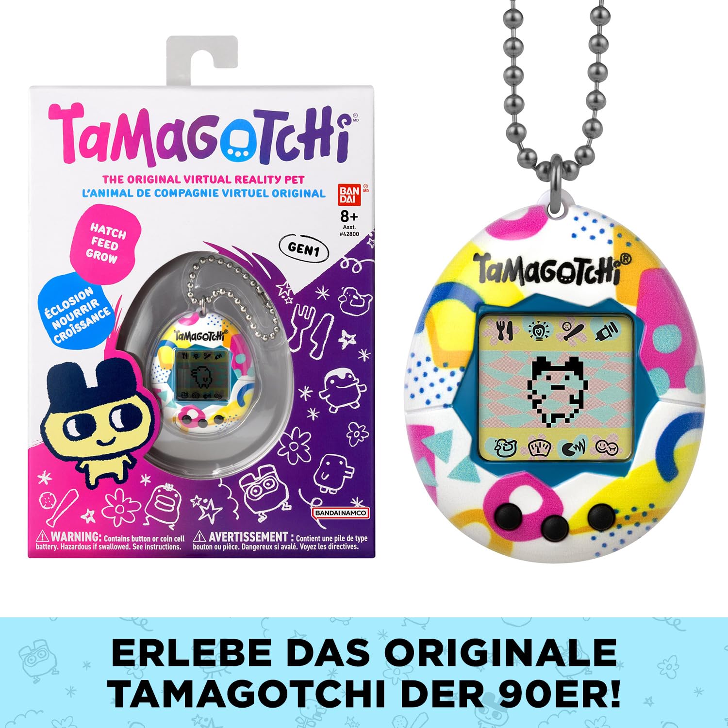 Tamagotchi Original – Bandai – Memphis Style – Elektronisches Virtuelles Haustier mit LCD‑Bildschirm auf Deutsch – Interaktives Spielzeug mit Minispielen – Spielzeug für Kinder ab 8 Jahren – 42957