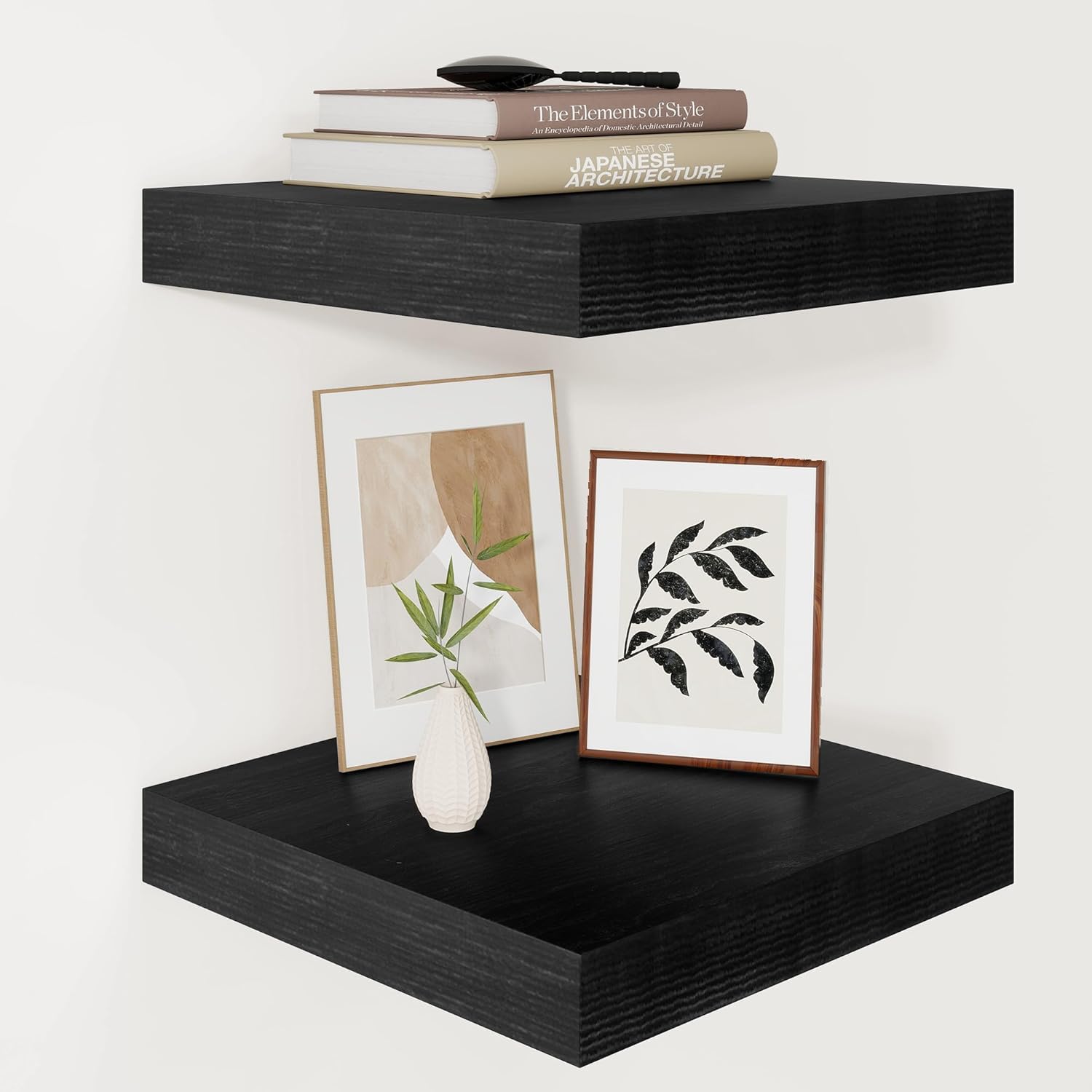 Vivelove 2" Thick Floating Shelves for Wall 12 Inches Long, 12" Deep Wall Shelves, for Bedroom, Bathroom, Living Room, Kitchen, Office, Modern Home Decor, 12" X 12" X 2", Set of 2, Black