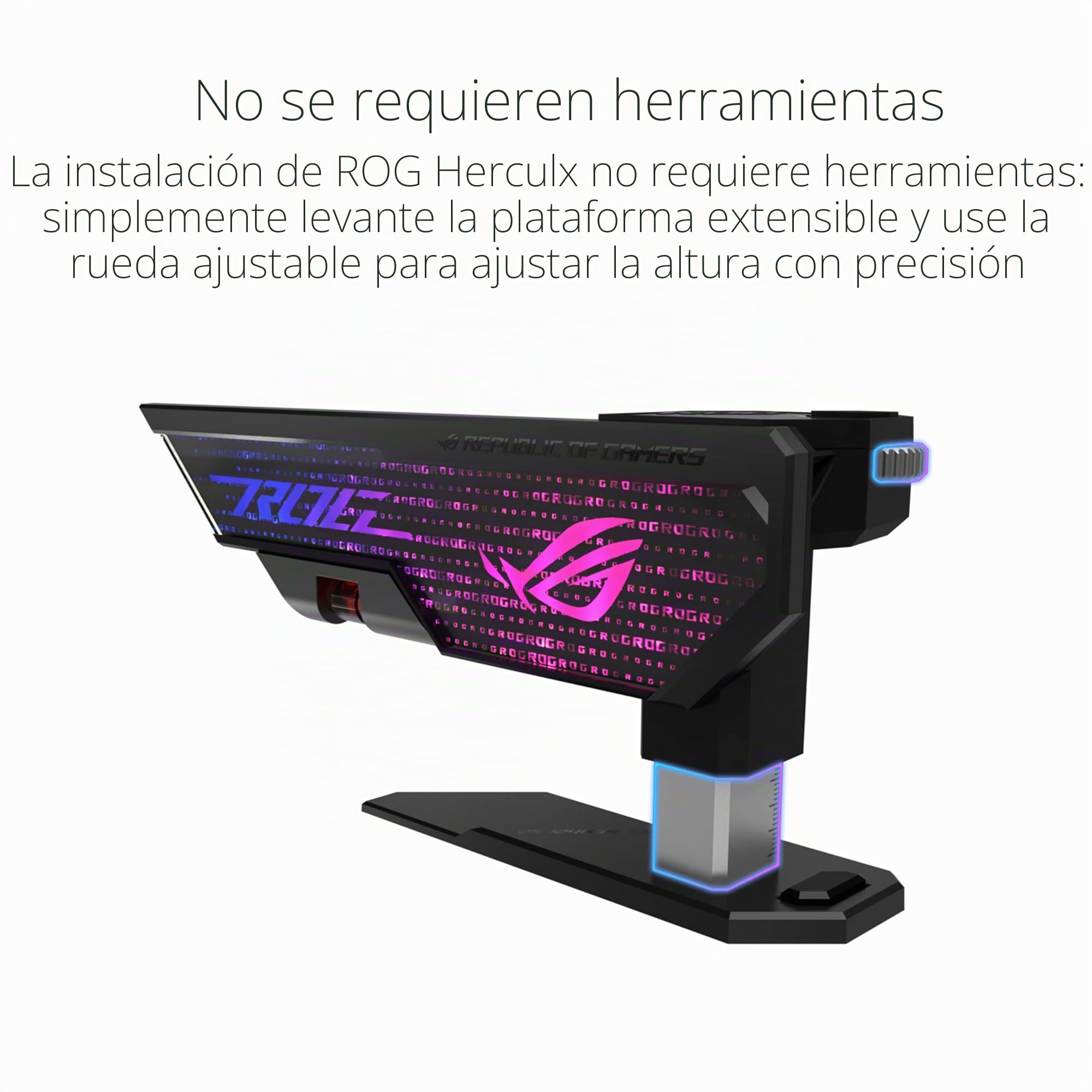 ASUS ROG Herculx - Soporte para Tarjetas gráficas (Instalación sin Herramientas, Nivel de Burbuja magnética incluida, Integridad Estructural para Las gráficas más Pesadas, 72-128mm, Aura Sync) Negro