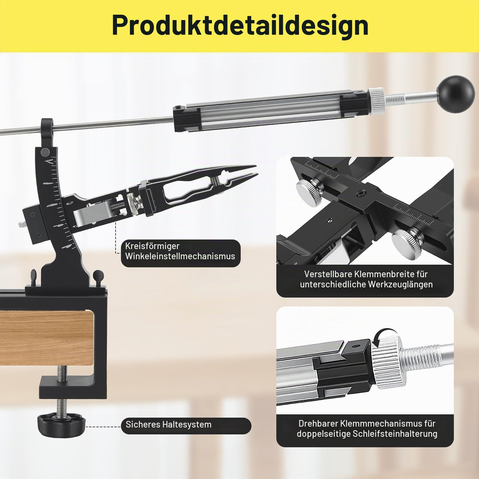 Präzisions Messerschärfe, Manuelles Messerschärfsystem aus CNC Aluminium mit 360° Flip & zweiseitiger Steinklemme Inkl 6 Schleifsteine (240-8000#) & Stabiler Tischklemme