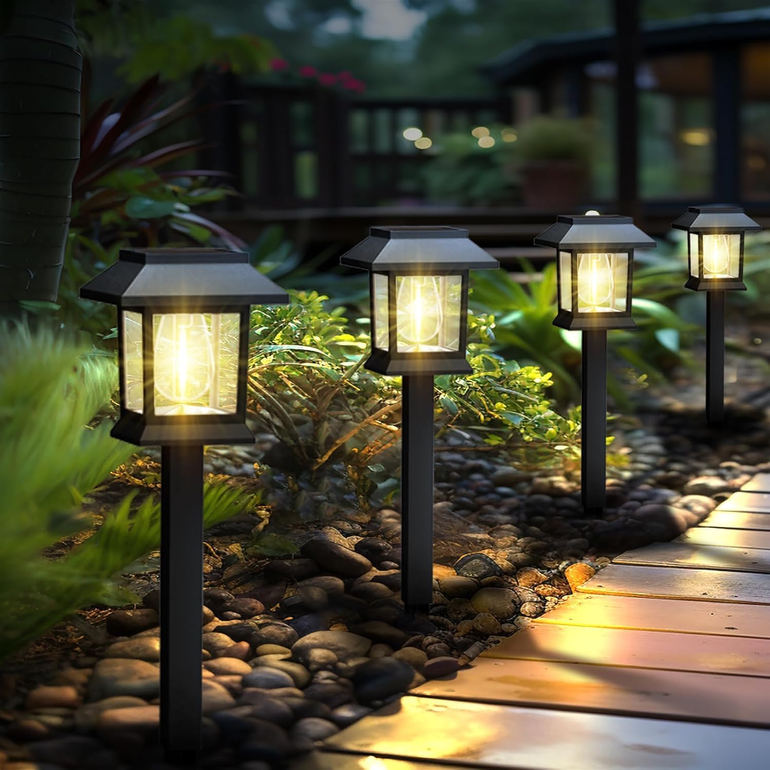 Likesky Solar Pathway Lights Outdoor - 6 Pack LED Solar Powered Garden Lights Waterproof Decor Lighting for Yard