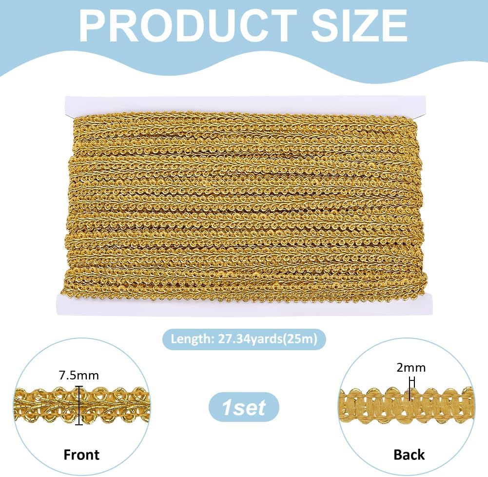 FINGERINSPIRE 27.3 Yards Metallic Gimp Braid Trim 1/4 inch Gold Centipede Braided Trim Decorative Gimp Braid Trims Polyester Scroll Sewing Gold Lace for Costume DIY Crafts Decor