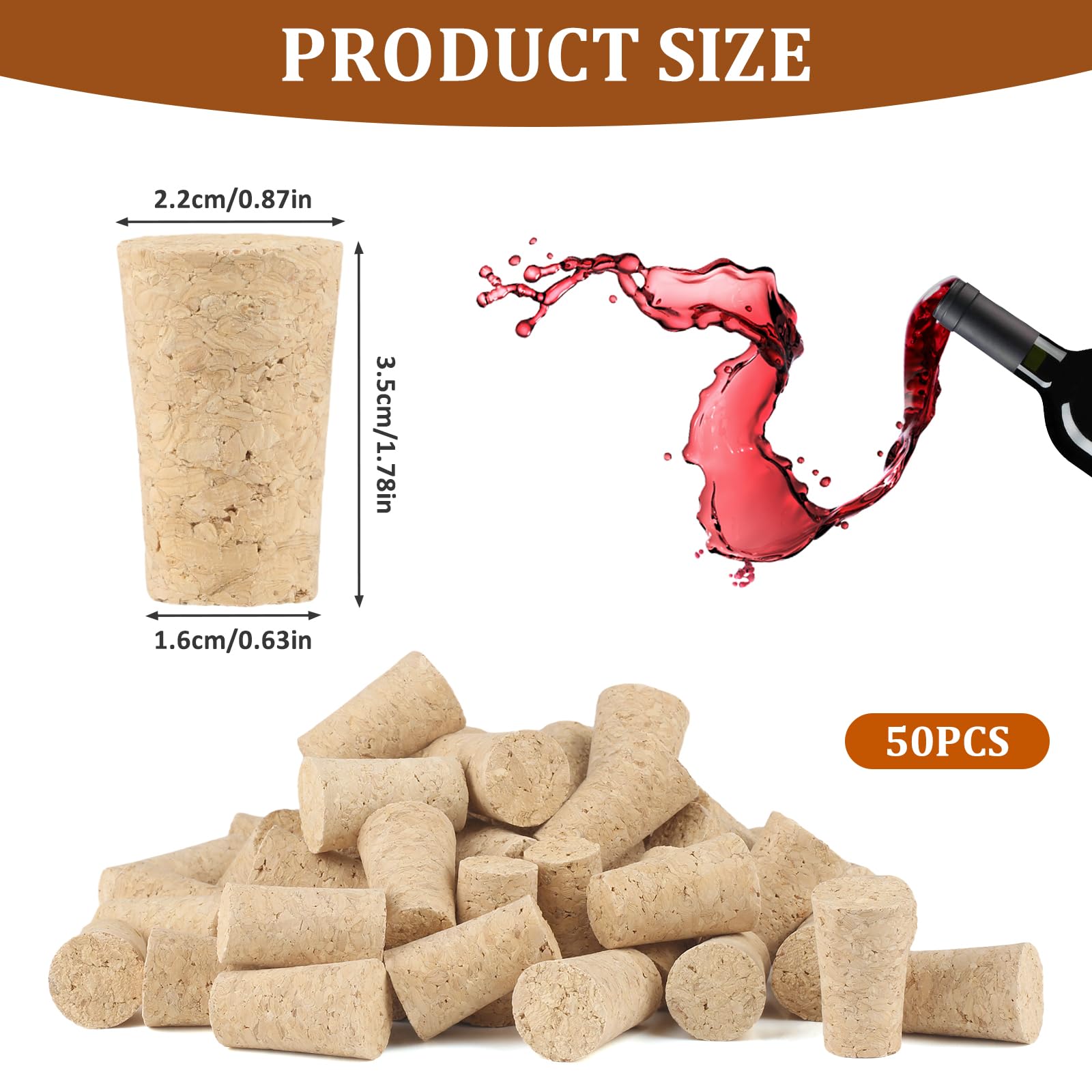 10 Tappi Conici In Sughero Naturale – Riutilizzabili Per Bottiglie Di Vino E Birra, 20x15x35 Mm