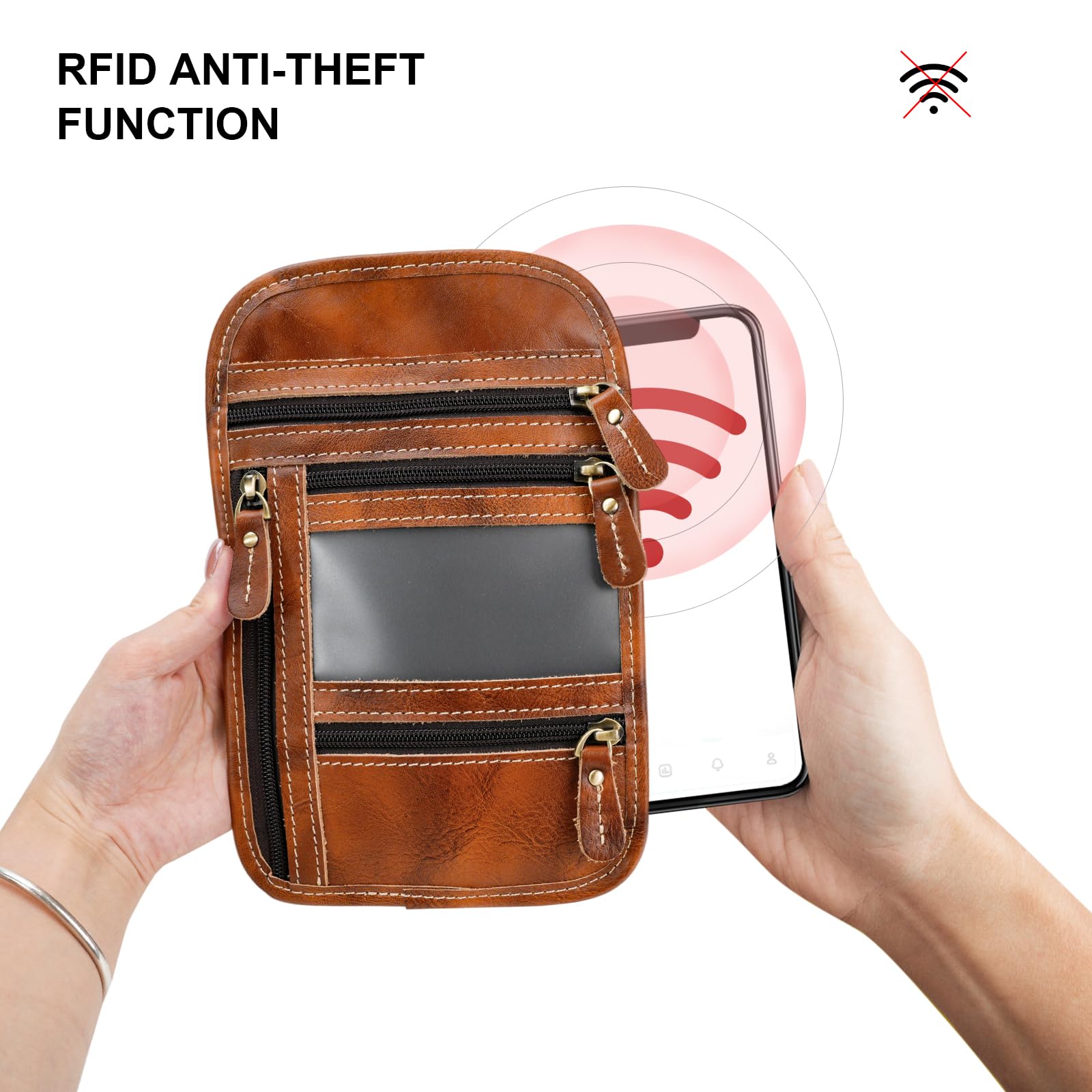 Portafoglio in pelle pieno fiore, custodia da viaggio per passaporto con | Pelle bovina Crazy Horse, cerniera YKK e hardware in ottone, cinturino a 3 vie, organizer multitasche
