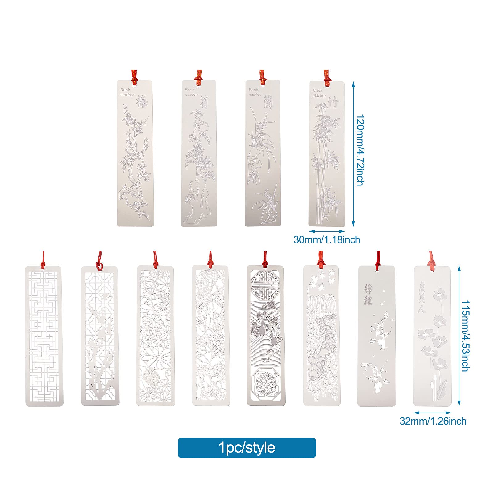 Set of 12 Openwork Steel Bookmarks
