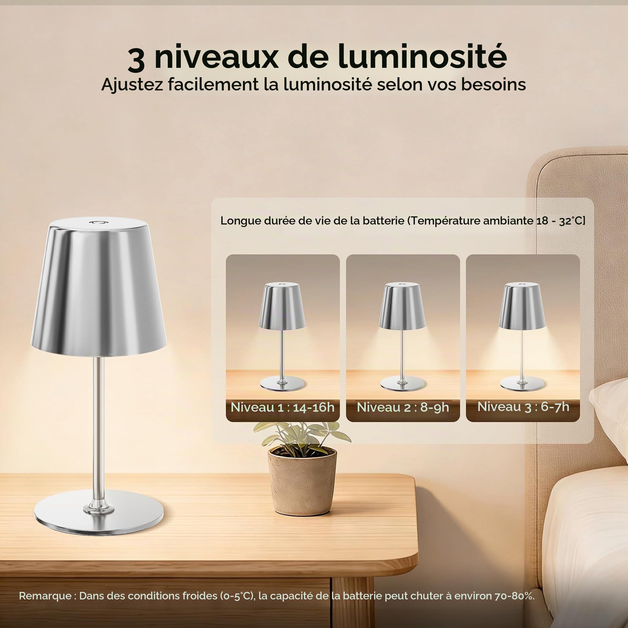 Lot de 2 Lampes de Table Sans Fil en Métal, Intérieur et Extérieur