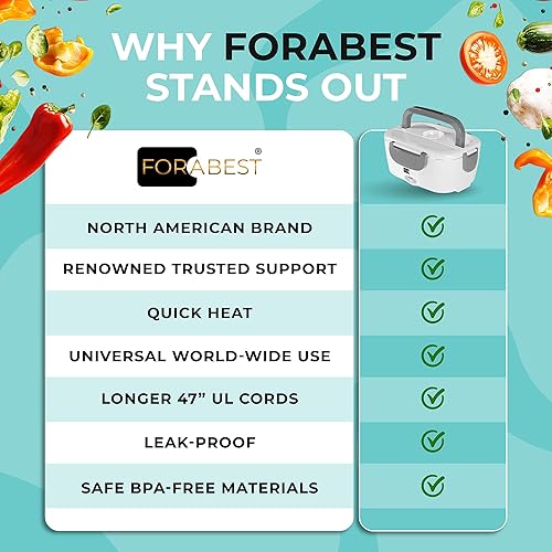 Miniatura 14 de FORABEST - Lonchera eléctrica 2 en 1, calentador de alimentos portátil para automóvil y hogar, a prueba de fugas, 2 contenedores extraíbles, tenedor