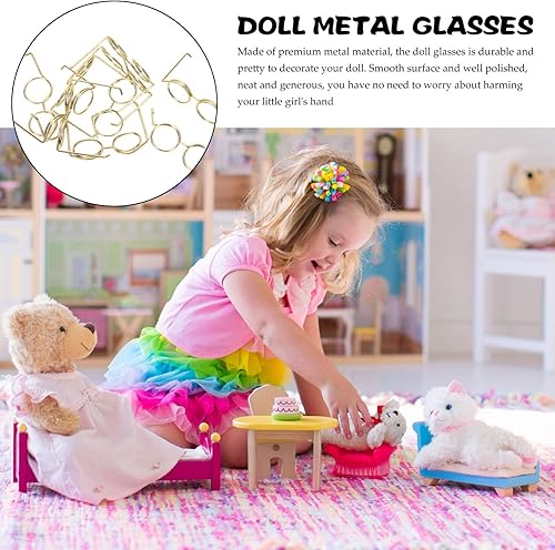 Miniatura 5 de NUOBESTY 10 lentes de muñeca con borde de alambre de metal, sin marco, lentes de vestir para muñecas, accesorios de disfraz (dorado)