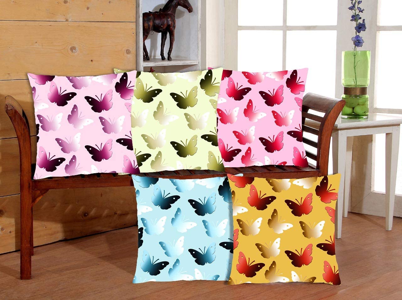 RD TREND® Jute Cushion Covers 16x16 Inch – Set of 5 | Digital Printed Decorative Throw Pillow Covers for Sofa, Couch, Living Room & Bedroom | Cushion Cases (Without Fillers)-Butterfly