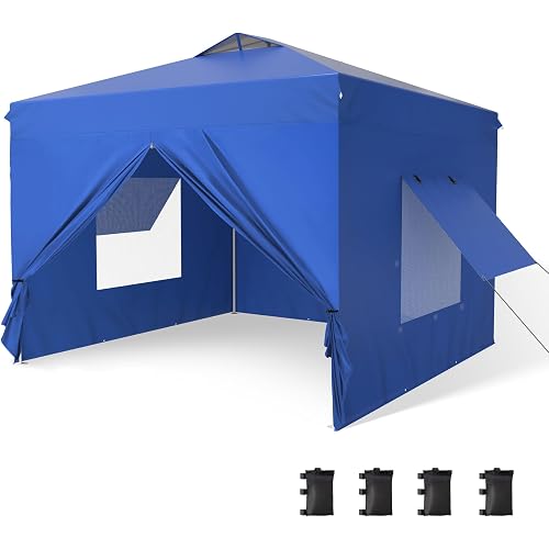 PHI VILLA 10x10 Pop Up Canopy Tent with Sidewalls - Easy Up Tent with Mesh Windows for Ventilation, Waterproof Design - Ideal for Parties, Beach, and Outdoor Events (Blue)