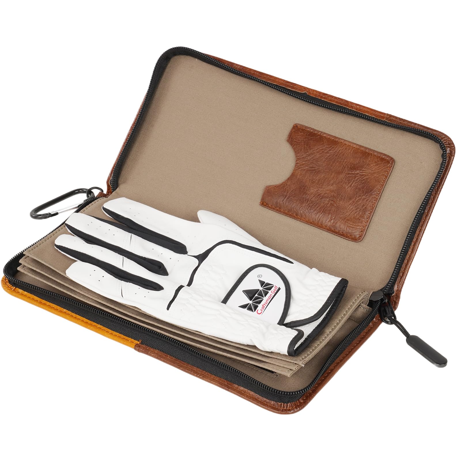 CRAFTSMAN GOLF Synthetic Leather Glove Keeper Stash Holder Stylish Light Brown Golf Glove Pouch Wallet