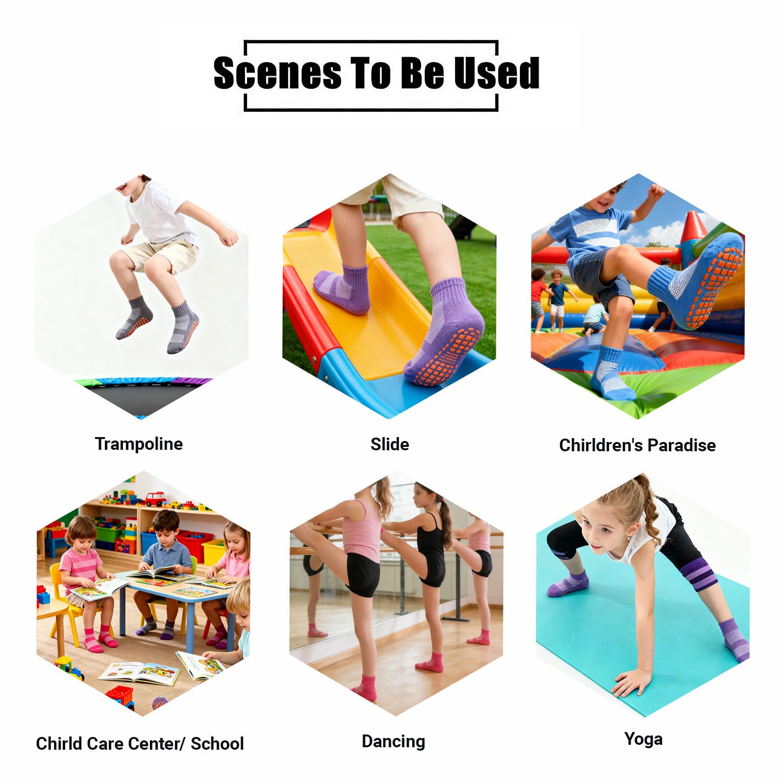 Calcetines para niños pequeños con agarres antideslizantes para cama elástica para niños, paquete de 10 unidades