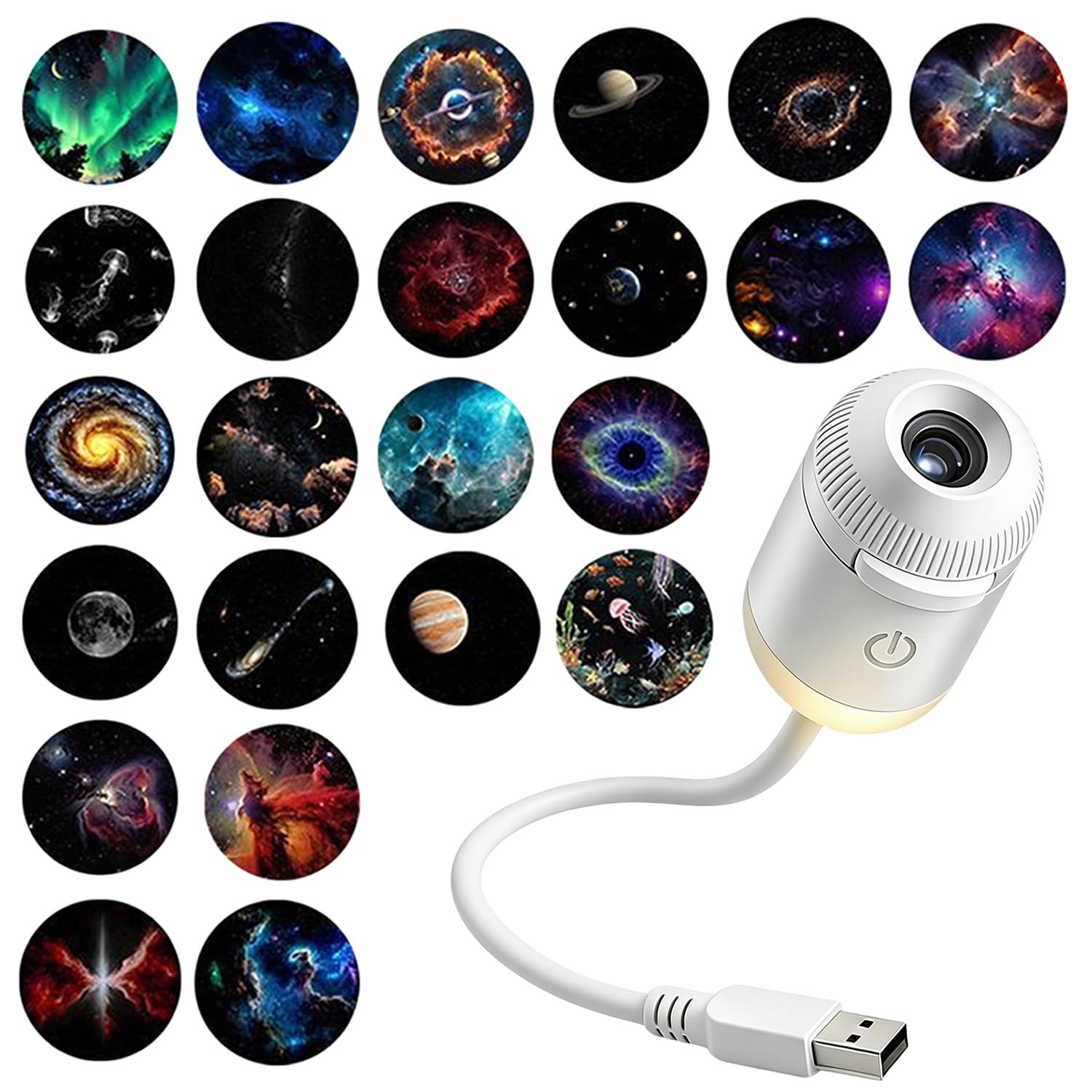 Veilleuse projecteur galaxie 2 en 1 USB pour chambre d'enfant | Luminosité réglable, décoration murale de voiture et de chambre – 24 films