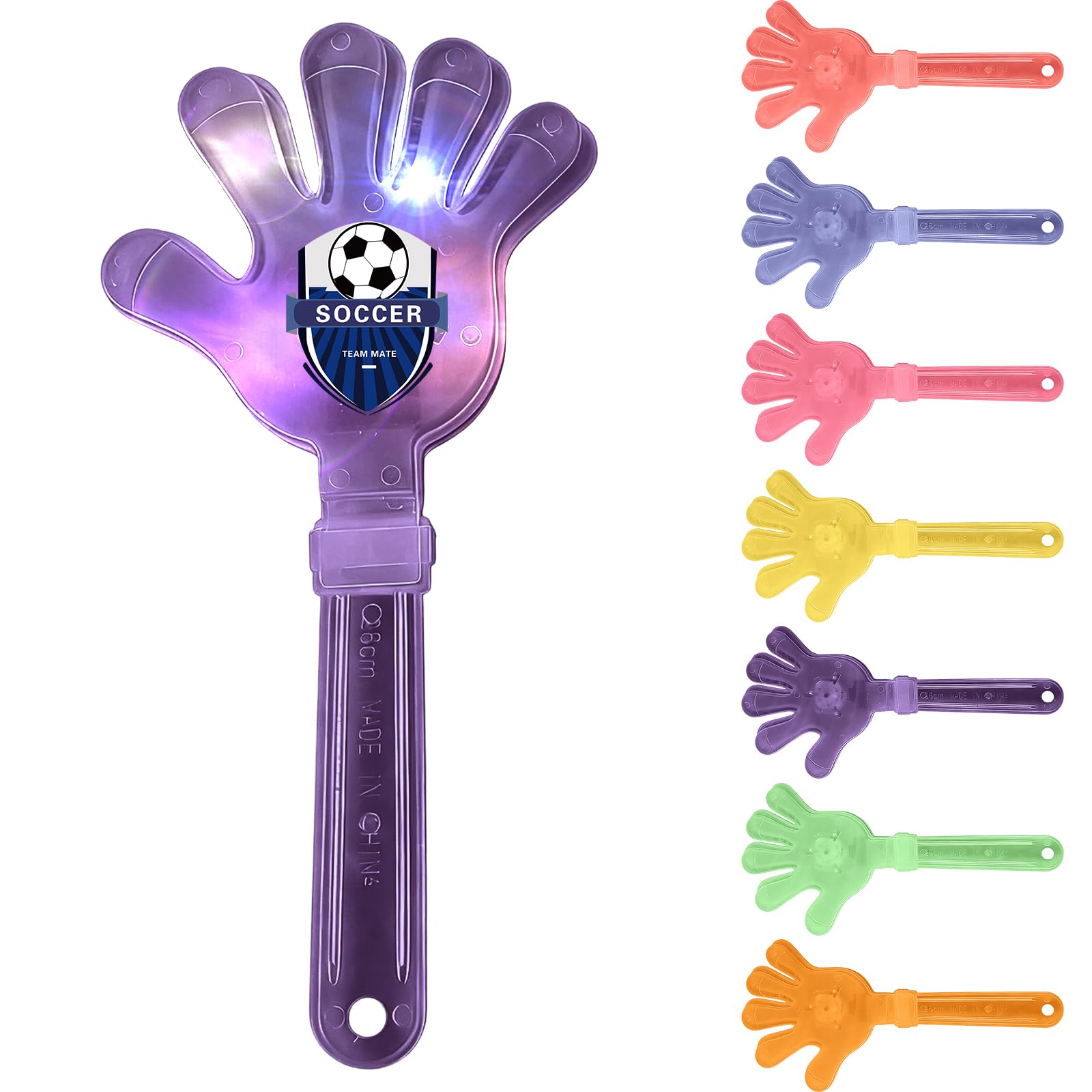 Personalised Plastic Hand Clapper, Personalised Noisemakers for Party, Sport Event, Corporate Promotional Events, and Team Spirit, Custom Logo, Standard & Glow in the Dark Versions (Purple, Light-up)