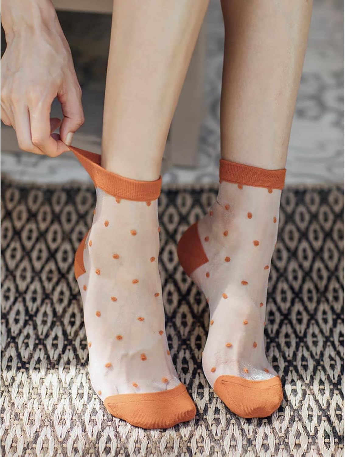 Women's Sheer Socks with Mesh Polka Dot Cute Casual Ankle Socks Ultra Thin Nylon Stocking 3-10Pairs - Image 3