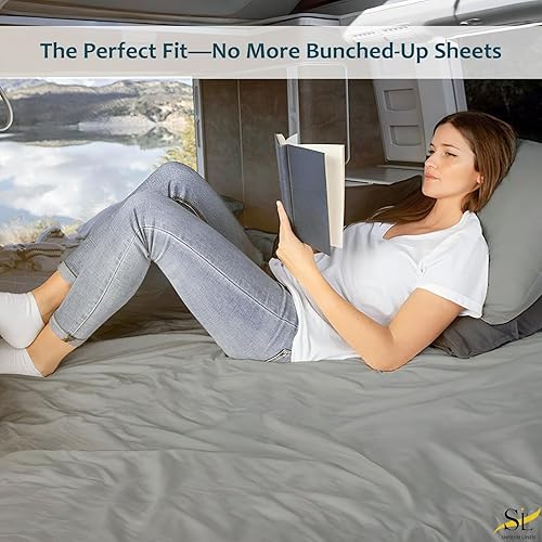 Miniatura 7 de Sábanas para caravana, litera matrimonial de 34 (48 x 75) pulgadas, bolsillo de hasta 10-12 pulgadas de profundidad, 100% algodón egipcio, juego de