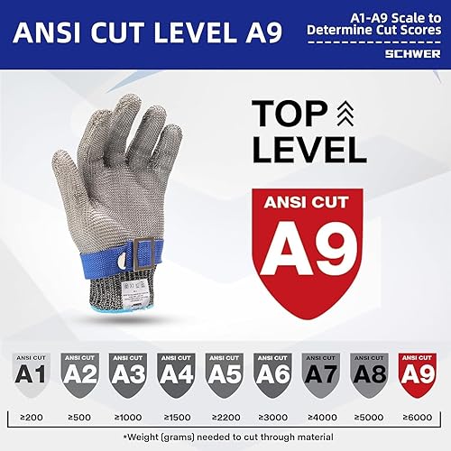 Miniatura 57 de Schwer - Guantes de trabajo resistentes al corte, hechos de malla metálica de alambre de acero inoxidable, para hombres y mujeres, para abrir