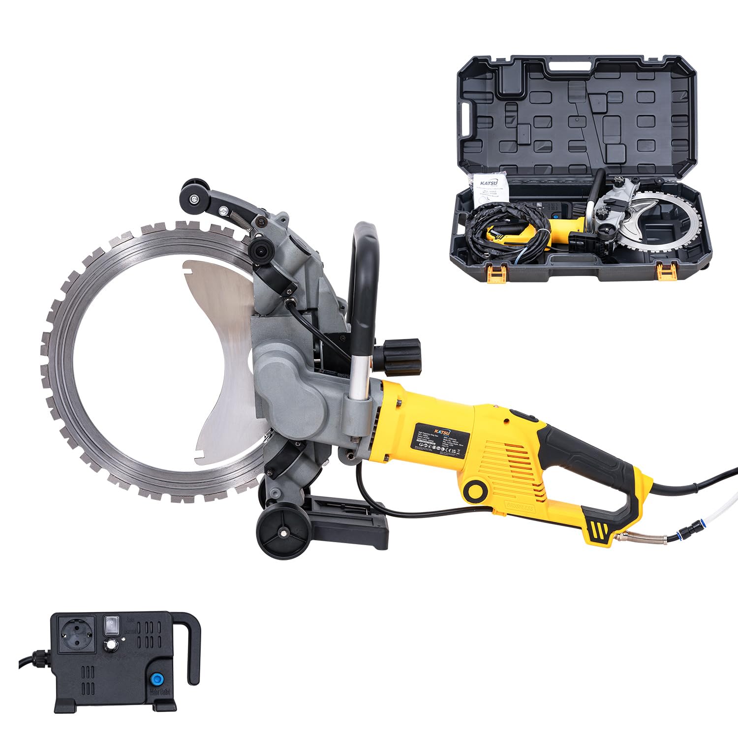 KATSU Tools 5000W Brushless Electric Ring Wall Saw, 29cm Cutting Depth, Powerful Handheld Dust-Free Concrete Brick Wall Chaser Groovin Slotting Machine with Plastic Toolbox