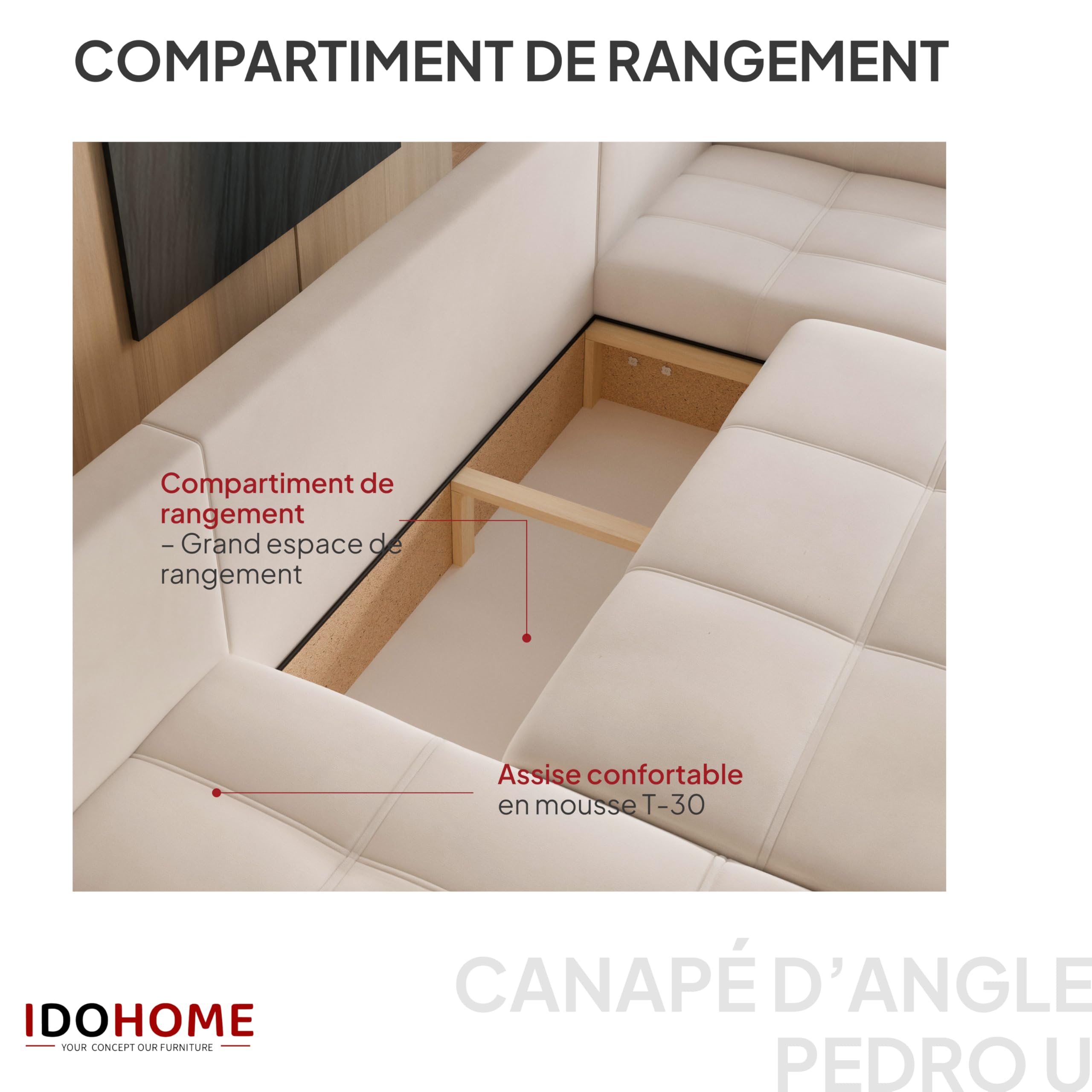 Canapé en U Convertible avec Coffre 318 x 145 cm