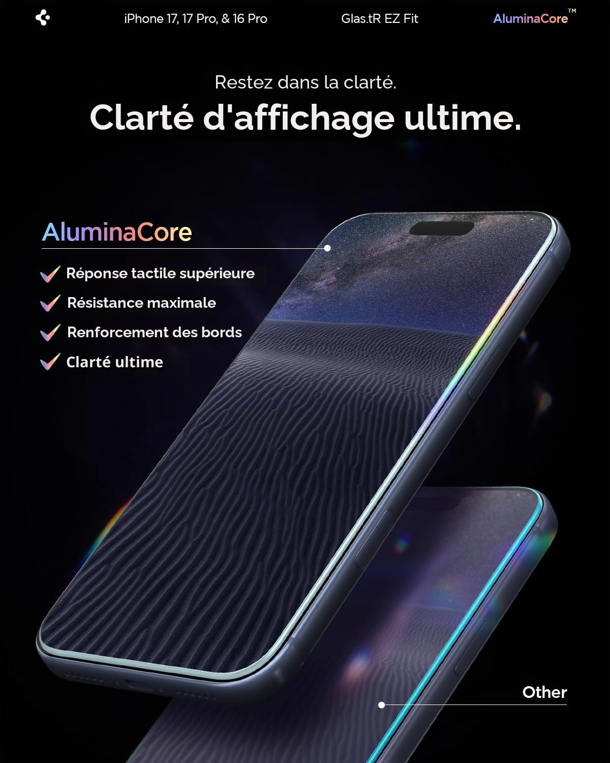 Spigen Glas.tR EZ Fit Verre Trempé pour iPhone 17, iPhone 17 Pro, iPhone 16 Pro, 2 Pièces, Installation Facile, Dureté 9H, Résistant aux Rayures, Protection écran