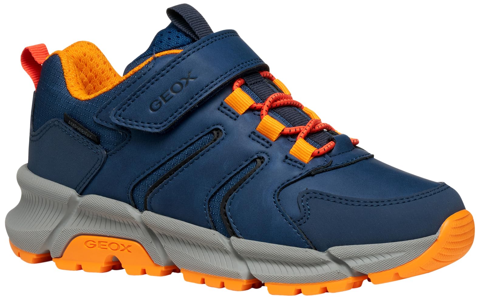 Geox J FLEXYPER Plus BOY Sneaker, Denim/Orange, 1.5 UK