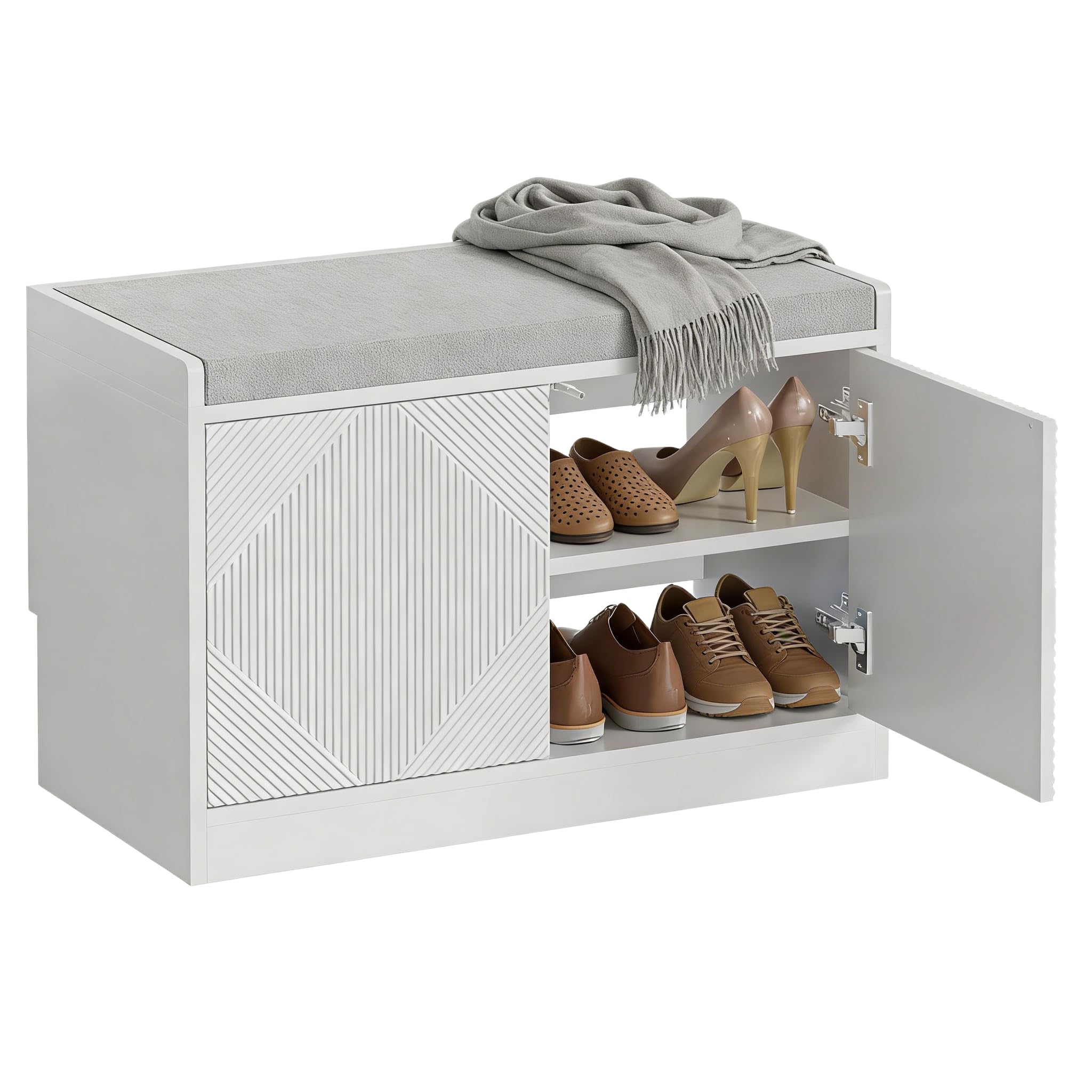 UEV Sitzbank mit Klappe, Sitzhocker mit Stauraum,Sitztruhe mit Sitzkissen,Schuhregal Schuhablage Schuhschrank für Wohnzimmer Schlafzimmer Flur (Weiß)