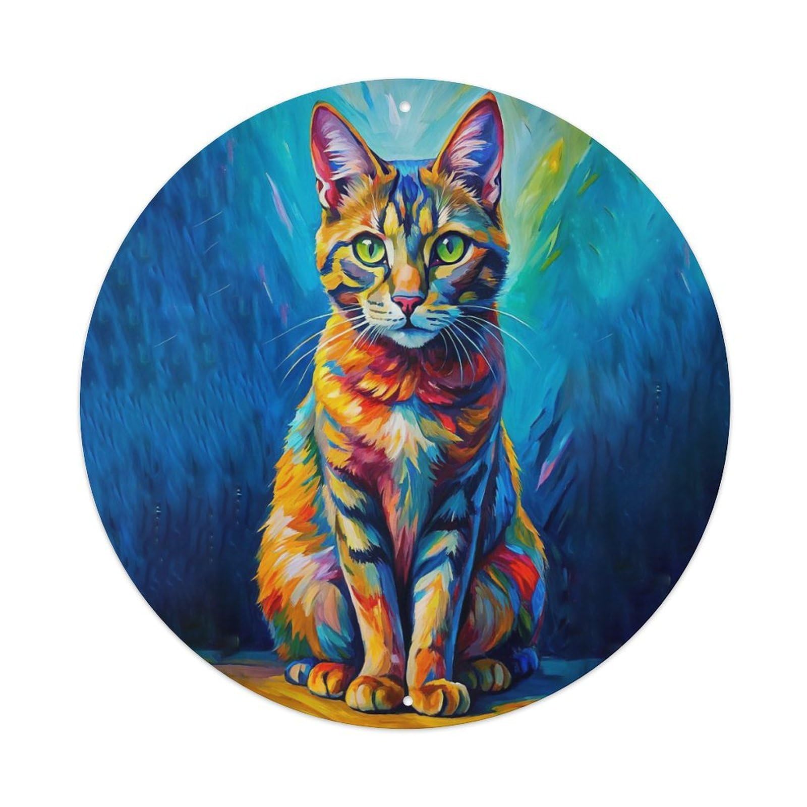 Animal Tabby Cat Colorful Portrait Vintage Metal Tin Sign Plaque Wall Decor for Cafe, Club Bar, Office, Garden Metal Poster 8x8Inch