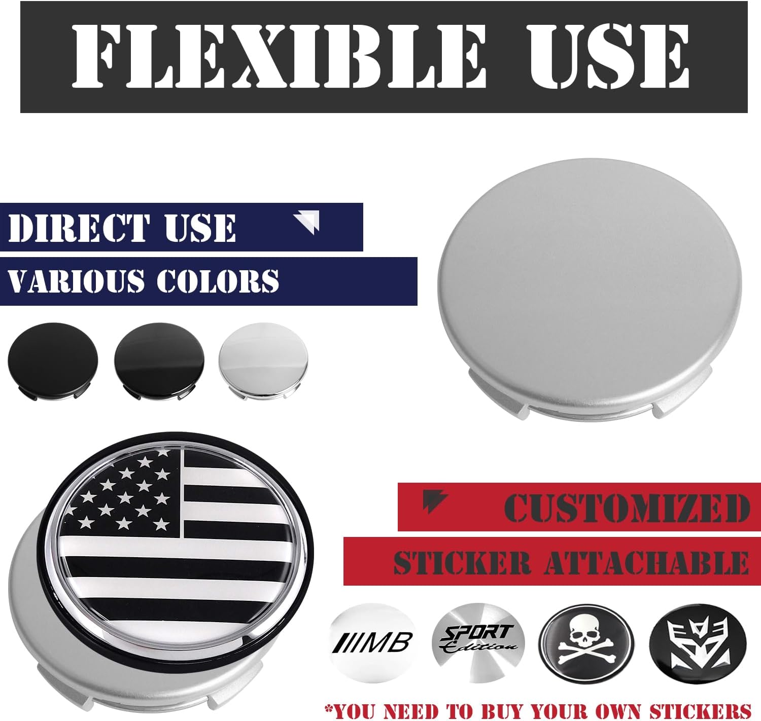 KitsPro 2.25Inch 57MM Wheel Center Caps for Tesla 600587900A Rim Hub Caps, Pack of 4 (Silver, Outer 57MM, Inner 50MM)