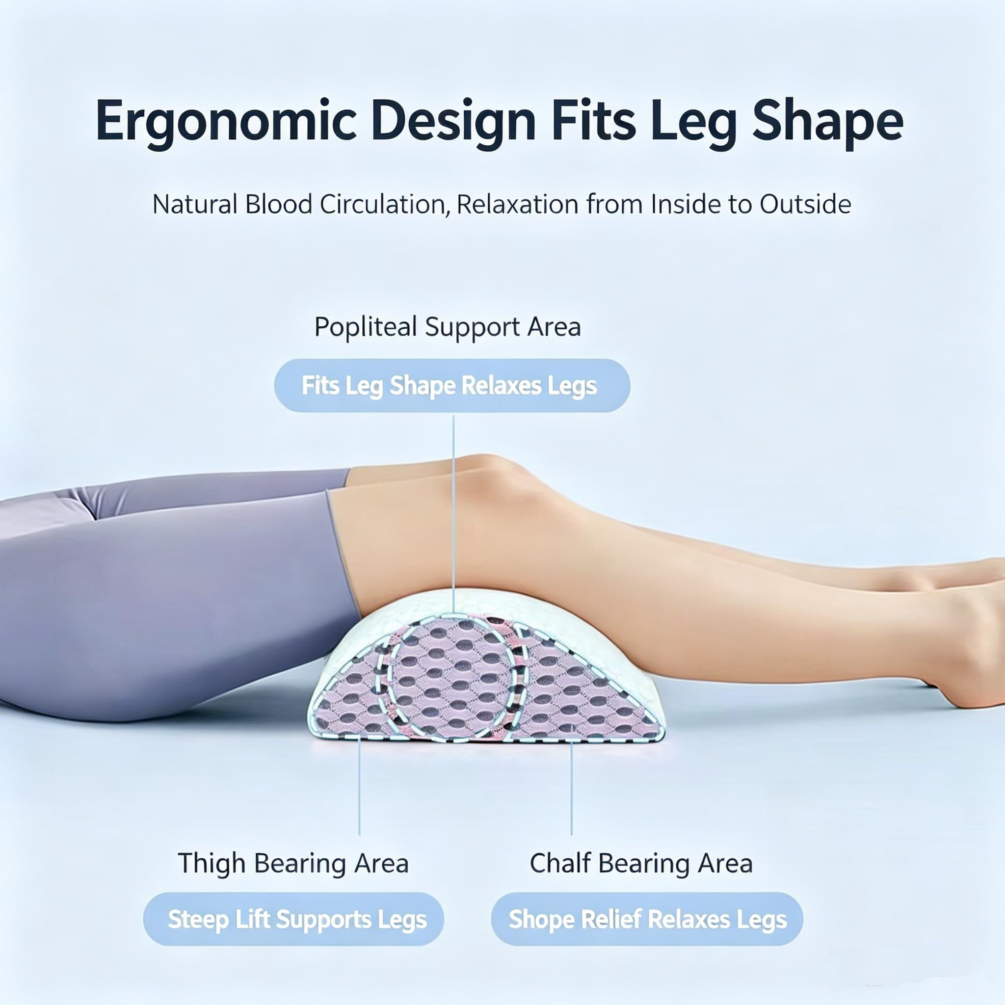Almohada semicircular para las rodillas, almohada ortopédica para rodillas ergonómicas para dormir de lado, rodillo de espuma viscoelástica para apoyar piernas, rodillas, caderas y espalda