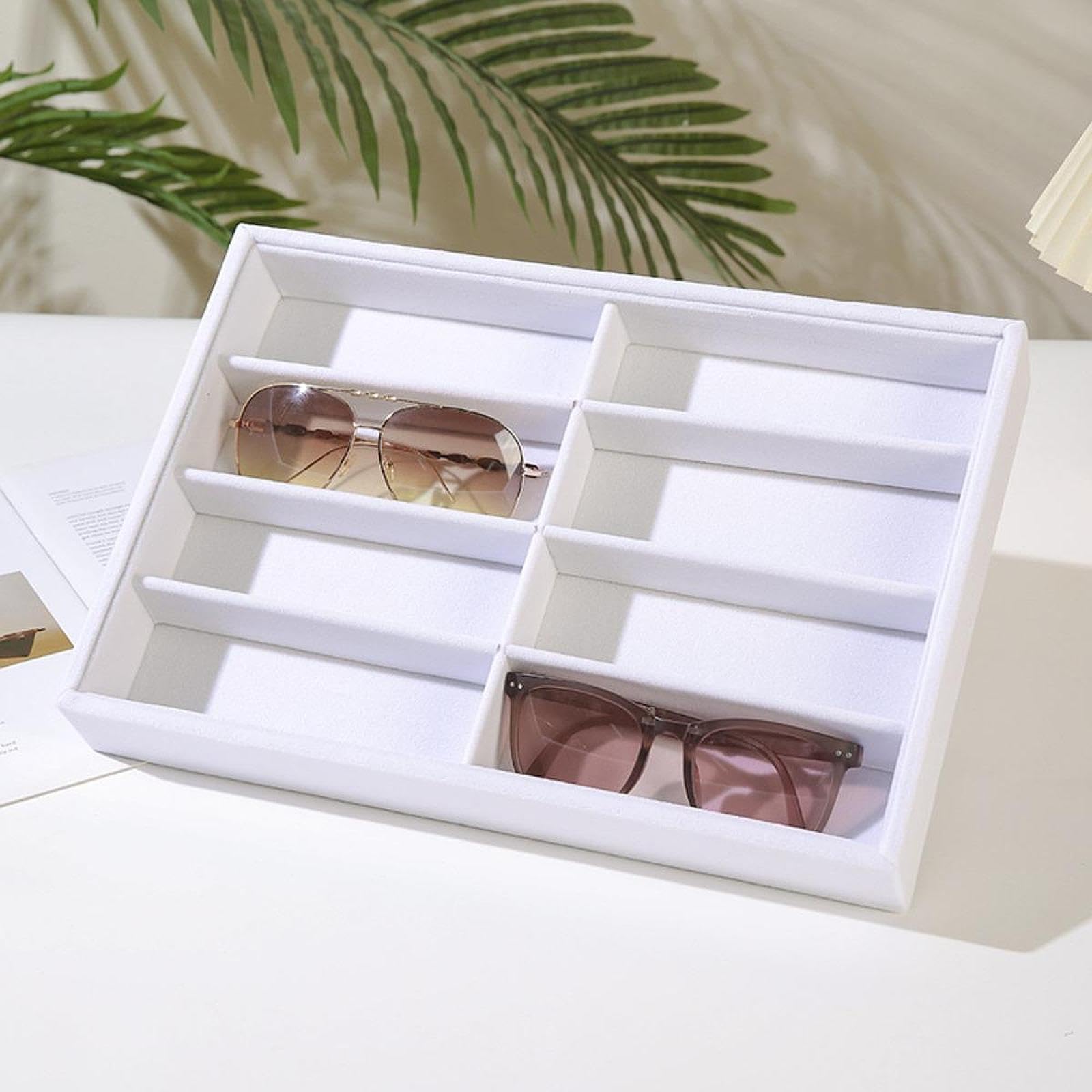 Sharplace Organizador de gafas de sol, expositor de joyas, vitrina de gafas, 8 rejillas para el hogar, Blanco