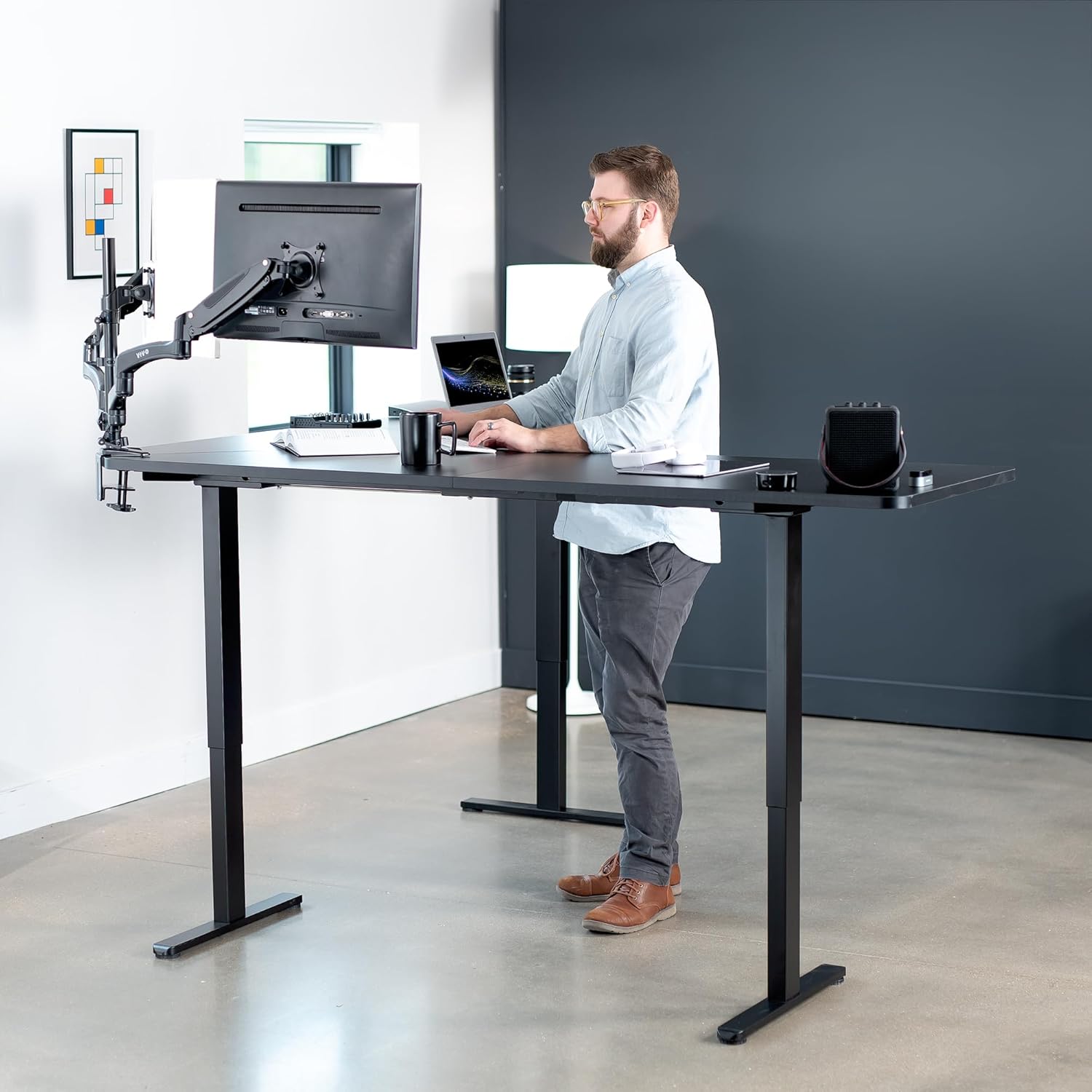 VIVO Universal 83 x 83 inch Curved Corner Table Top for L-Shape Sit to Stand Height Adjustable Home and Office 3-Leg Desk Frames, Black Desktop, DESK-TOP83CB