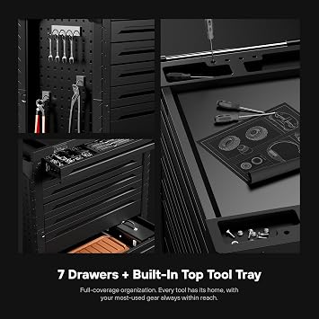 7-Drawer Rolling Tool Chest,34.2W x 18.1D x 37.4H inches,Tool Storage Cabinet with Brake Wheels,Lock & Key for Garage, Warehouse,Repair Shop,Workshop