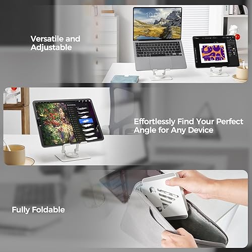 Miniatura 3 de Soporte para tableta para escritorio, soporte de monitor ajustable con base giratoria de 360, soporte portátil para tableta para iPad Pro, Galaxy