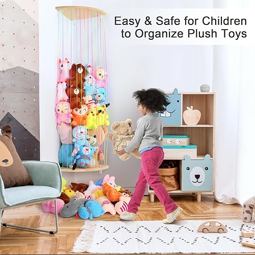 Miniatura 21 de Hamaca de almacenamiento de animales de peluche, soporte de madera para juguetes de peluche, organizador de almacenamiento de juguetes para sala de