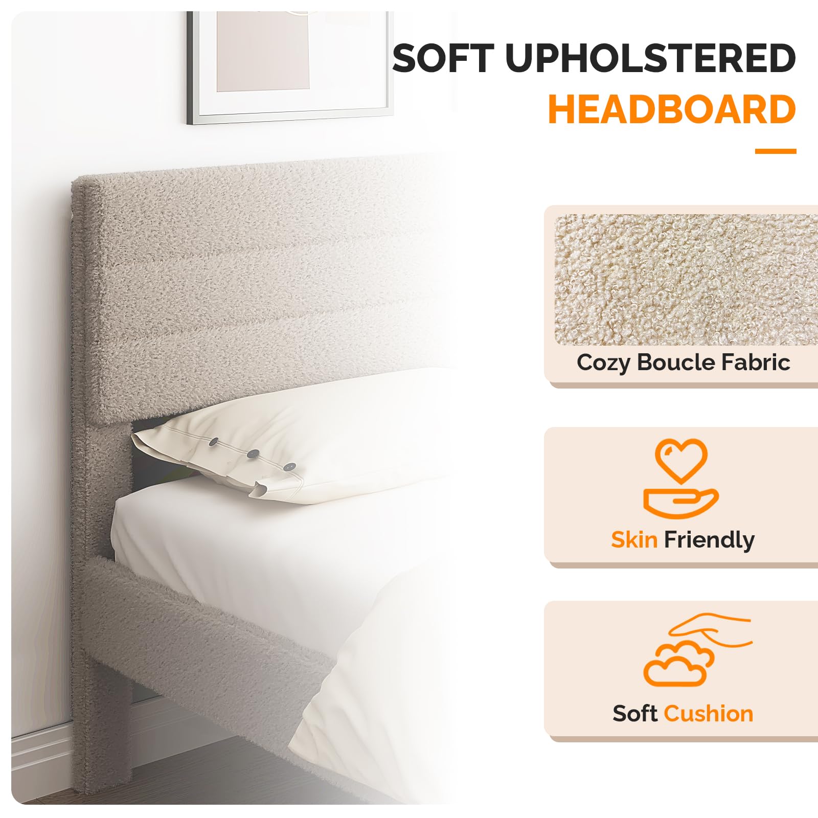 Bonnlo 4ft6 Double Bed Frame,Noise-Free Upholstered Platform Bed with Adjustable Headboard & Under Bed Storage-Sturdy Wooden Slat Support-No Box Spring Needed - Image 5