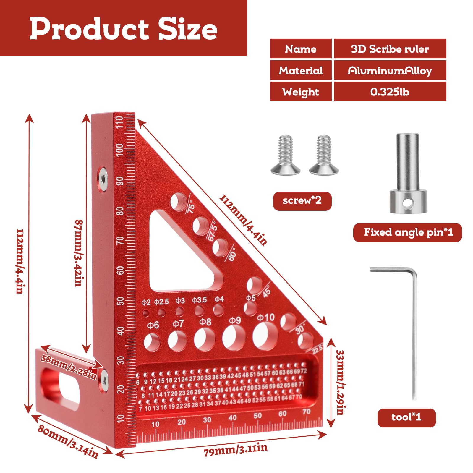 Image secondaire de Rapporteur Carré pour le Travail du Bois, Équerre 3D D'onglet 22,5 °-90 °, Règle de Mesure 3D, Règle Carrée Multi-Angles de Dess