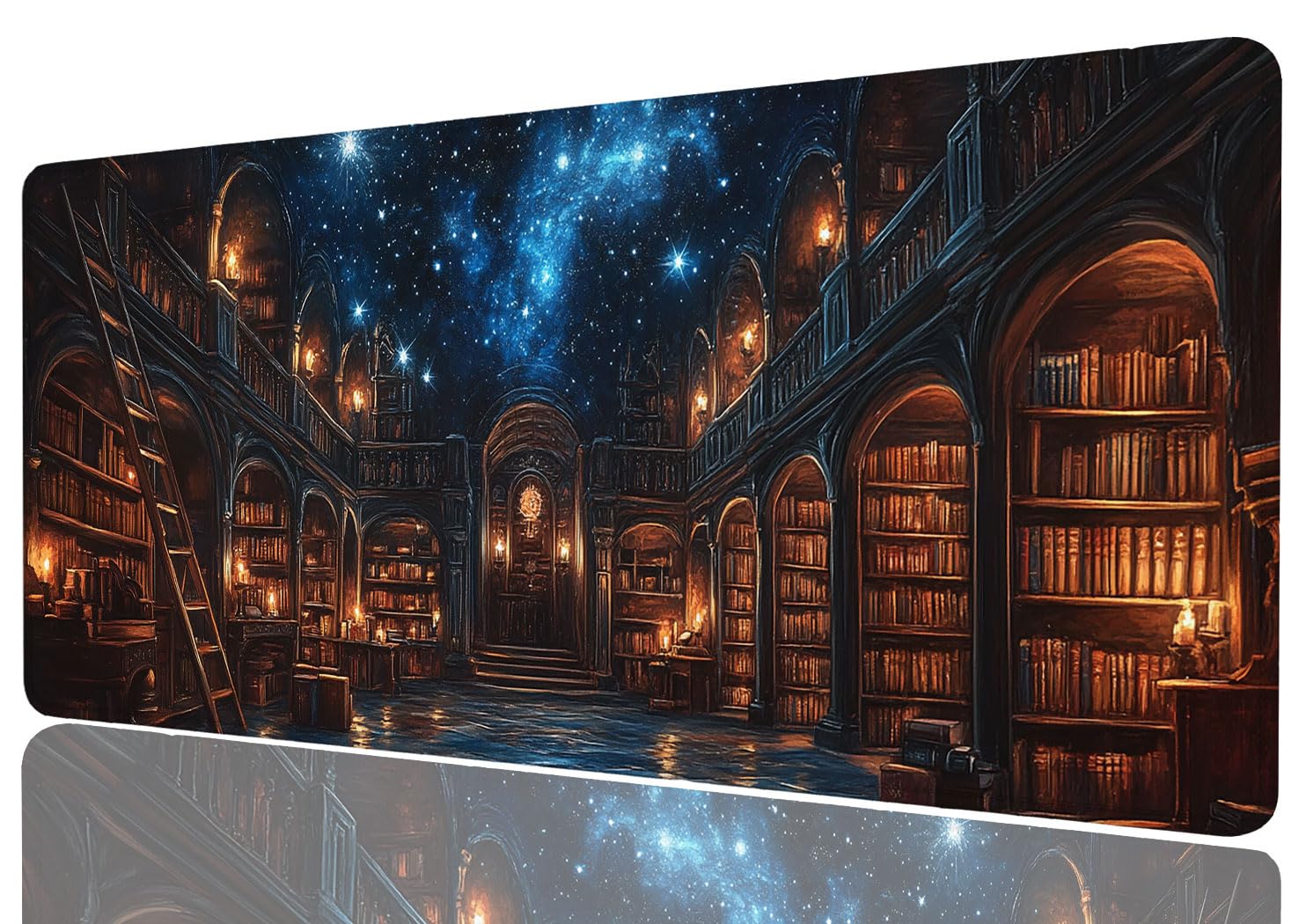 Dark Academia Library Desk Mat Gaming Desk Pad Large Mouse Keyboard Pad Magical Shelve Ancient Books Desktop Mats Computer Keyboard Pad Mouse Mat