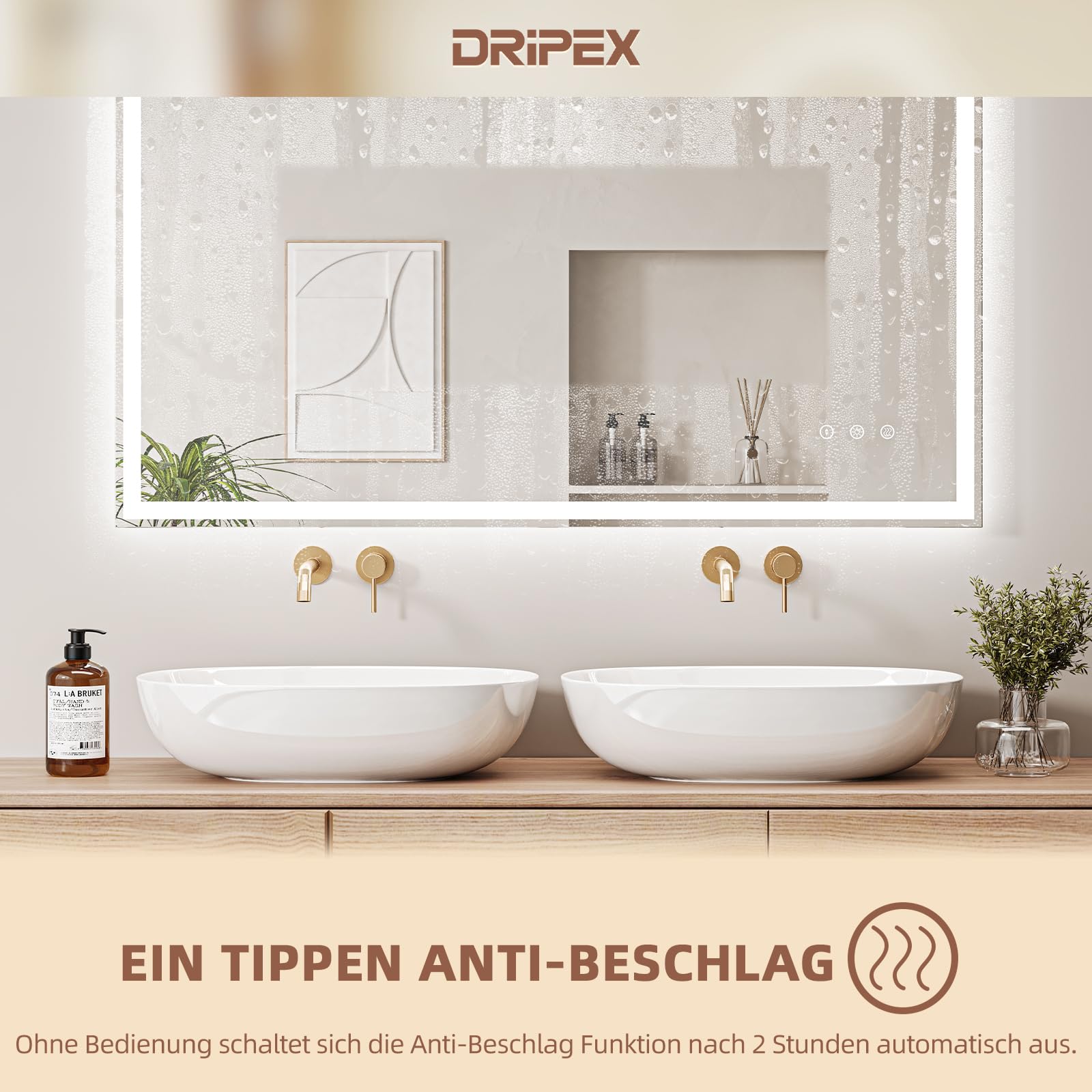 Badezimmerspiegel Led Badspiegel, Speicherfunktion, Touch-Schalter, Druckknopf, Dimmbar, 3 Lichtfarbe Einstellbare Spiegel Bad mit Beleuchtung, Badspiegel mit Wandspiegel, Beschlagfrei 60x100 cm