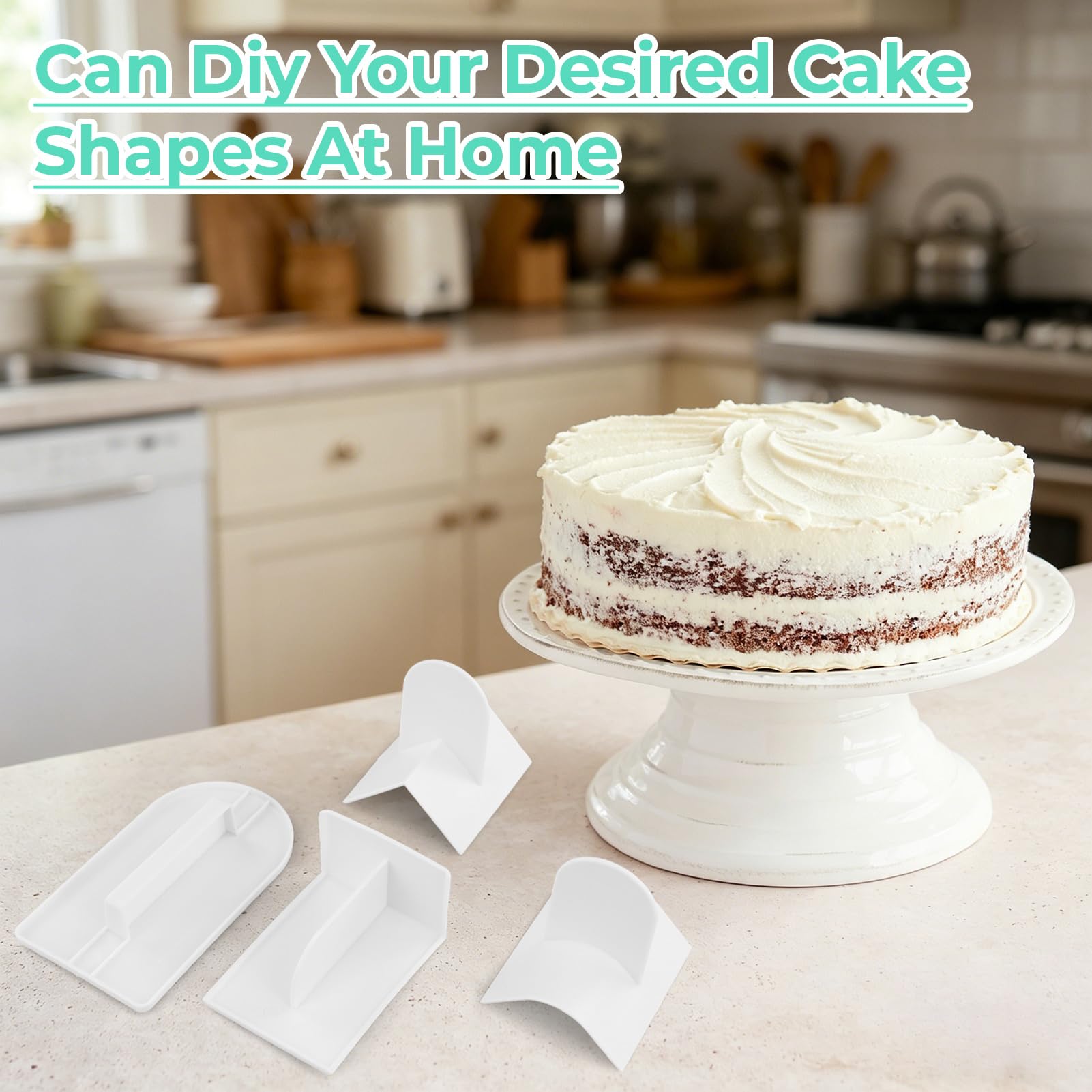 Lot de 4 lisseurs à gâteau fondant avec coin lissant pour décoration de gâteau, travaux de modelage, pâte d'amande pour pâtisseries pour la viande au sucre - 5