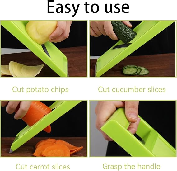 Vegetable Slicer, Manual Slicer for Kitchen Handheld Slicer for Food Vegetables French Fry Slicer and Cutter Potato Slicer for Chips (Green), Cabbage Slicer, fullstar Vegetable Chopper, Veg Cutter