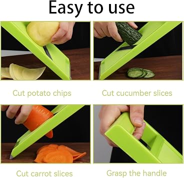 Vegetable Slicer, Manual Slicer for Kitchen Handheld Slicer for Food Vegetables French Fry Slicer and Cutter Potato Slicer for Chips (Green), Cabbage Slicer, fullstar Vegetable Chopper, Veg Cutter