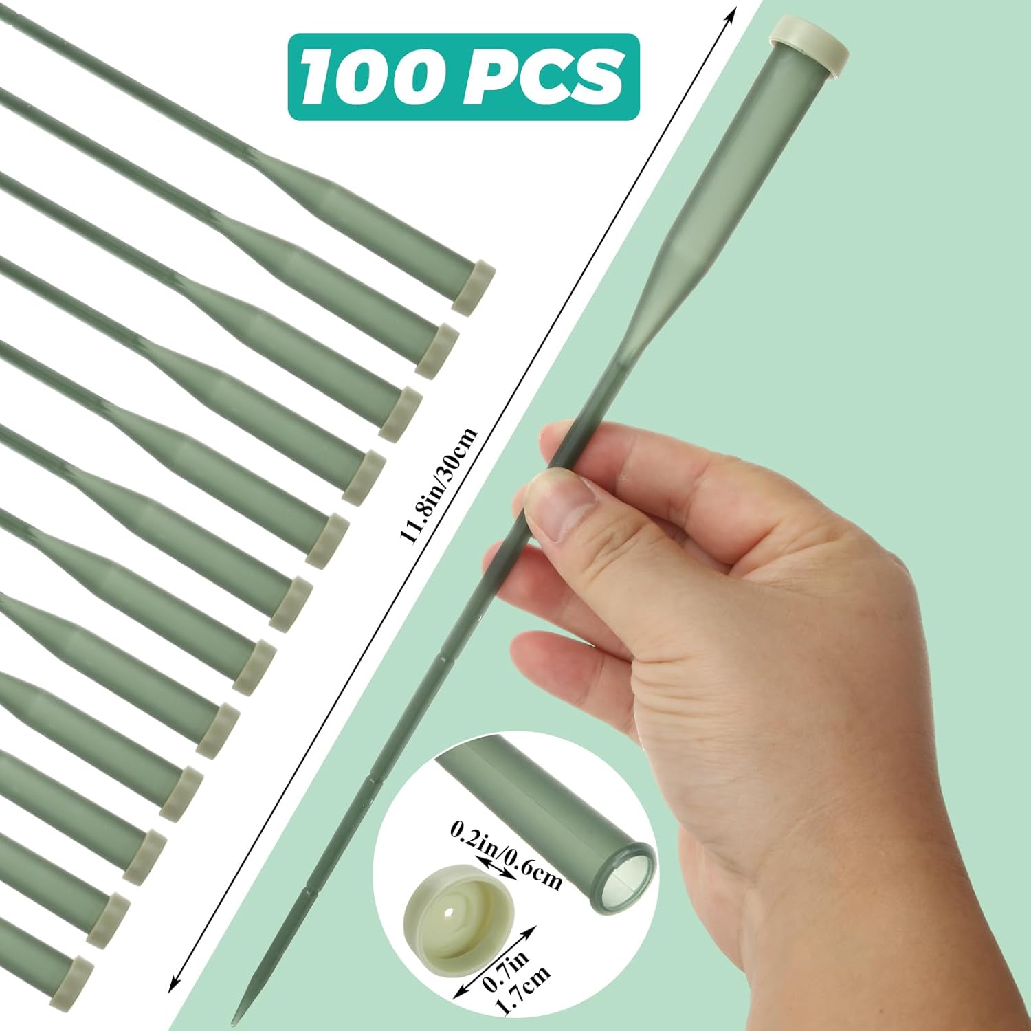 STARVAST 100PCS 12 Inch Green Floral Water Tubes with Rubber Caps, Large Plastic Flower Water Tubes for Fresh Flower Stem Arrangements, Bulk Florist Water Picks Supplies