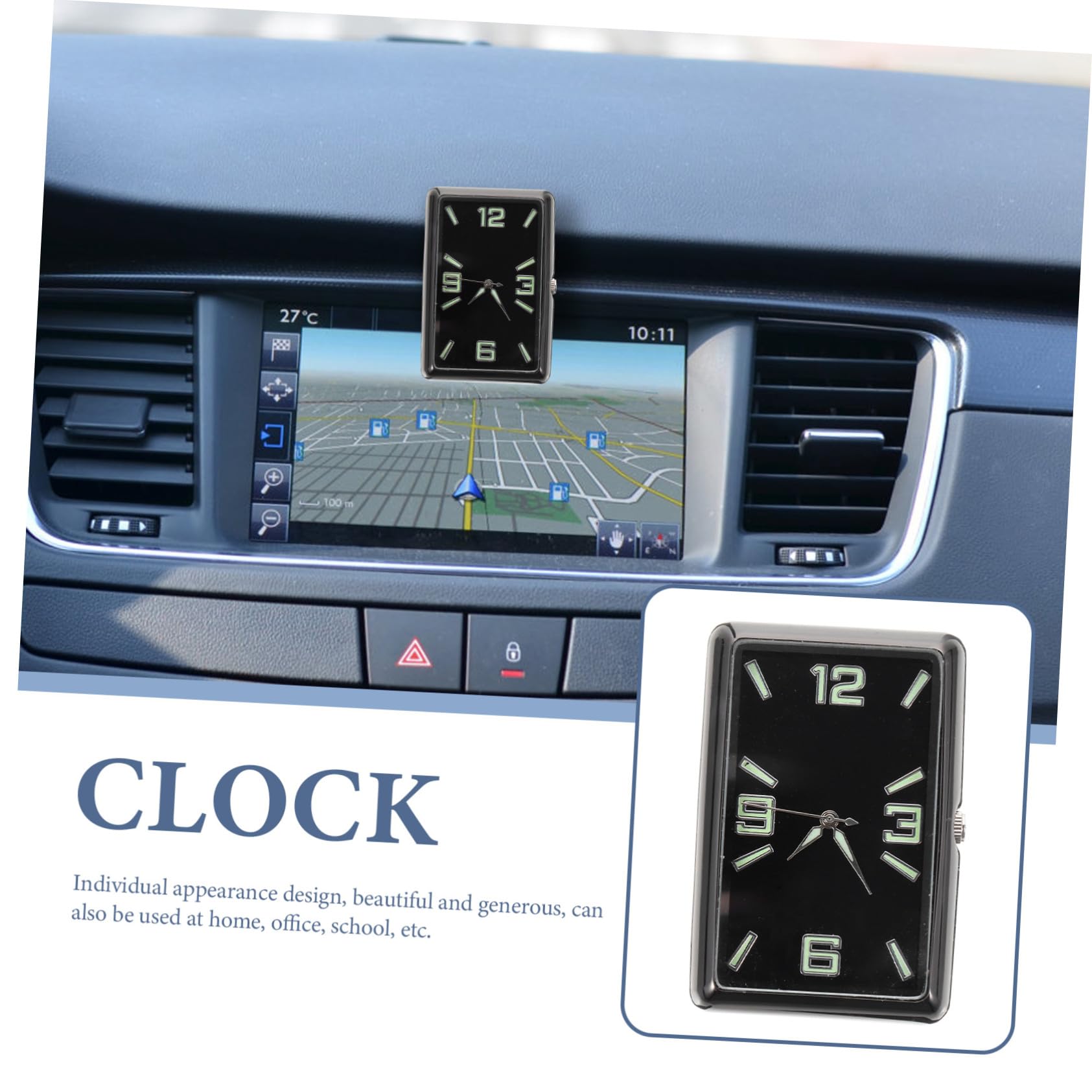 Reloj Cuadrado Adhesivo para Coche, Salpicadero, Negro